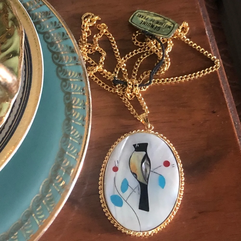 Vintage Mother of Peal Bird Inlay Necklace